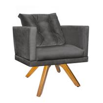 Kit 10 Poltrona Milena Confort Base Giratória Madeira Com Almofada Sala Recepção Escritório Suede Cinza - DAMAFFÊ MÓVEIS Kit 10 Poltrona Milena Confort Base Giratória Madeira Com Almofada Sala Recepção Escritório Suede Cinza - DAMAFFÊ MÓVEIS