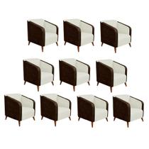 Kit 10 Poltrona Silmara Compose material sintético Nozes Decorativa 2 Lugares Sala de Estar Recepção Escritório Consultório Suede Bege - Damaffê Móveis