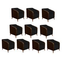 Kit 10 Poltrona Silmara Compose Tecido Sintético Nozes Decorativa Pés Madeira 2 Lugares Sala de Estar Recepção Escritório Consultório Tecido Sintéti