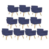 Kit 10 Poltronas Cadeira Decorativa Cloe Pé Palito Para Sala de Estar Recepção Escritório Suede Azul Marinho - KDAcanto Móveis