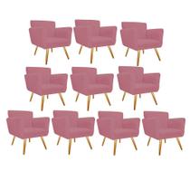 Kit 10 Poltronas Cadeira Decorativa Cloe Pé Palito Para Sala de Estar Recepção Escritório Suede Rosa Bebê - Damaffê Móveis