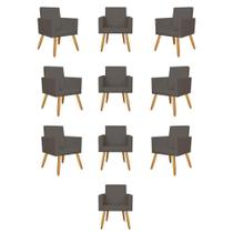 Kit 10 Poltronas Decorativa Para Recepção material sintético Cinza