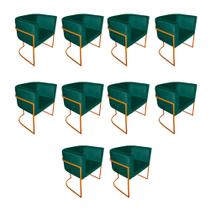 Kit 10 Poltronas Decorativa Sala de Estar Base de Ferro Cobre Veludo Verde Kit 10 Poltronas Decorativa Sala de Estar Base de Ferro Cobre Veludo Verde