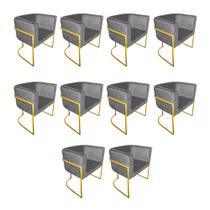 Kit 10 Poltronas Decorativa Sala de Estar Base de Ferro Dourada Veludo Cinza Kit 10 Poltronas Decorativa Sala de Estar Base de Ferro Dourada Veludo Cinza