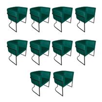 Kit 10 Poltronas Decorativa Sala de Estar Base de Ferro Preta Veludo Verde Kit 10 Poltronas Decorativa Sala de Estar Base de Ferro Preta Veludo Verde