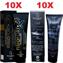 Kit 10 Pomada Massageadora Fisio Fort Premium + 10 Gel Massageador Cartilagem de Tubarão