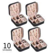 Kit 10 Porta Jóias Estojo Portátil Luxo Compacto Quadrado Viagem Couro Brinco Bijuteria Kit 10 Porta Jóias Estojo Portátil Luxo Compacto Quadrado Viagem Couro Brinco Bijuteria