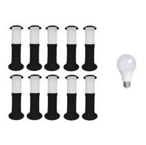 Kit 10 Poste Balizador Luminária Casa Sítio Jardim 35cm Preto + Lâmpada