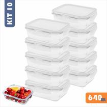 kit 10 pote 640 ml vidro marmita hermético tampa com trava