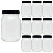Kit 10 Pote de Vidro 267ml Com Tampa Plástica Preta Para Tempero Kit 10 Pote de Vidro 267ml Com Tampa Plástica Preta Para Tempero