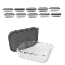 Kit 10 Pote De Vidro Com Tampa Hermética Marmita Retangular 640ml
