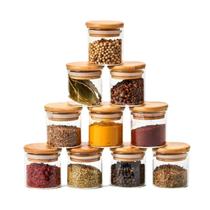 Kit 10 Pote de Vidro Hermético com Tampa de Bambu 200ml Porta Temperos e Mantimentos Organizador Cozinha