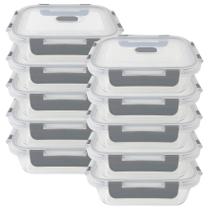 Kit 10 Pote de Vidro Marmita Fit Dieta Tampa Hermética 640mL