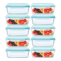 Kit 10 Pote de Vidro Marmita Hermético Retangular com Tampa Azul Vedação 640ml Em Casa Tem