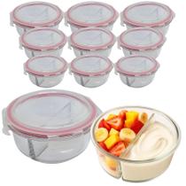 Kit 10 Pote De Vidro Tampa Hermético Redondo Com Divisória Marmita Fit 4 Travas 390ml Kit 10 Pote De Vidro Tampa Hermético Redondo Com Divisória Marmita Fit 4 Travas 390ml