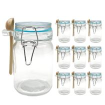 Kit 10 Pote Hermético De Vidro Com Trava e Colher de Bambu Redondo 280ml
