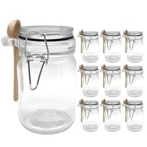 Kit 10 Pote Hermético De Vidro Com Trava e Colher de Bambu Redondo 280ml