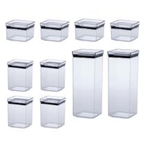 Kit 10 Pote Hermetico Multiuso Quadrado Empilhável Lumini Kit 10 Pote Hermetico Multiuso Quadrado Empilhável Lumini