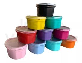 Kit 10 Pote Oval Colorido 1L Plástico Tampa Transparente Potinho