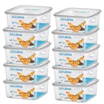 Kit 10 Pote Quadrado 3l Armazenamento Bpa Free Alimentos