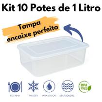 Kit 10 Pote Retangular 1 Litro Transparente com Tampa Pote Promocional Marmita Reutilizável BPA FREE Kit 10 Pote Retangular 1 Litro Transparente com Tampa Pote Promocional Marmita Reutilizável BPA FREE