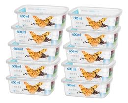 Kit 10 Pote Retangular 600ml Armazenamento Alimento Bpa Free