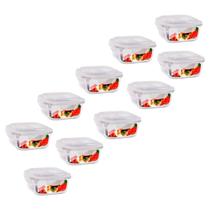 Kit 10 Pote Tampa Hermetica Quadrado de Vidro 320ml Multiuso