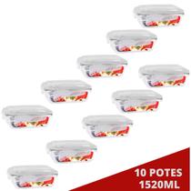 Kit 10 Pote Tampa Hermetica Retangular Vidro 1520ml Multiuso - QUALITY HOUSE / PRATICASA