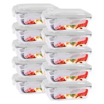 Kit 10 Pote Tampa Hermetica Retangular Vidro 640ml Multiuso Kit 10 Pote Tampa Hermetica Retangular Vidro 640ml Multiuso