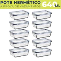 Kit 10 Pote Vidro Hermético 640ml Tampa Plástica Vedação BPA