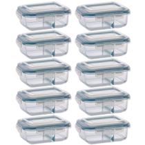 Kit 10 Pote Vidro Retangular Divisória Tampa Hermética 640ml