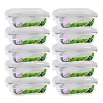 Kit 10 Pote Vidro Tampa Silicone Hermetica Retangular 370ml
