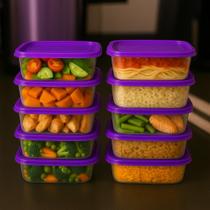 Kit 10 Potes 1 Litro Transparente Tampa Azul Marmitas Fitness Organizador Geladeira livre BPA