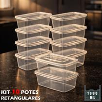 Kit 10 Potes 1000ml Transparentes Herméticos Freezer Microondas Marmita Plástica
