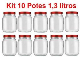 Kit 10 Potes 1,3 Litros Recipientes Vidro Liso Invicta