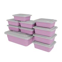 Kit 10 Potes 4 Litro Retangular Marmita Fitnees Lavável Rosa