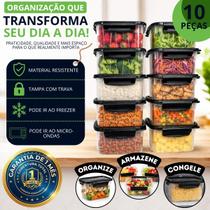 Kit 10 Potes 460 ML Plástico Com Tampa Preta Armazenamento De Alimentos