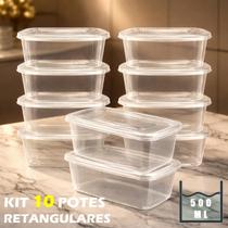 Kit 10 Potes 500ml Marmitas Fitness Transparentes Freezer Microondas BPA Free