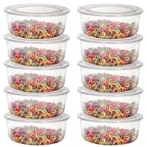 Kit 10 Potes 520ml Redondo Transparente Marmita Fitness Organizador BPA Free