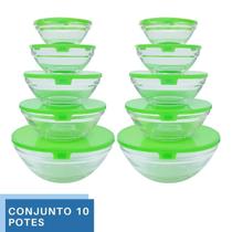 Kit 10 Potes com Tampa Sortida Mantimentos Tigelas Coloridas