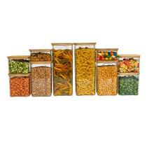 Kit 10 potes de acrílico com tampa de bambu herméticos quadrados - Tüd Kit 10 potes de acrílico com tampa de bambu herméticos quadrados - Tüd