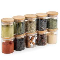 Kit 10 Potes De Vidro 110ml Hermético Mantimentos Tampa Bambu