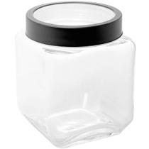 Kit 10 Potes de Vidro 1,2L Gastro Lyor Tampa Metal Preta Quadrado Para Mantimentos