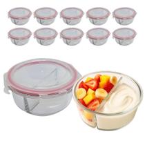 Kit 10 Potes De Vidro 630ml 2 Divisórias Hermético Marmita Fit Com Trava Redonda Kit 10 Potes De Vidro 630ml 2 Divisórias Hermético Marmita Fit Com Trava Redonda