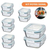Kit 10 Potes De Vidro Herméticos Quadrados 320Ml - Ad