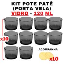 Kit 10 Potes de Vidro Patê Preto Translúcido 120ml