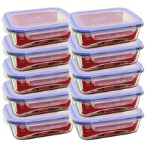 Kit 10 Potes De Vidro Retangular Tampa Hermética 900ML