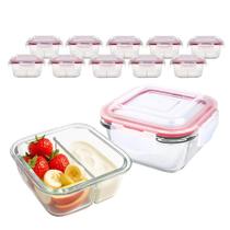 Kit 10 Potes De Vidro Tampa Hermético 2 Divisórias Marmita Fit 4 Travas 490ml Kit 10 Potes De Vidro Tampa Hermético 2 Divisórias Marmita Fit 4 Travas 490ml
