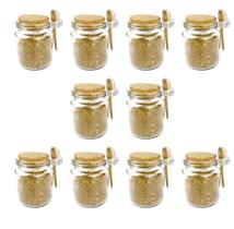 Kit 10 Potes de Vidro Transparente com Tampa de Rolha e Colher de Bambu Kit 10 Potes de Vidro Transparente com Tampa de Rolha e Colher de Bambu