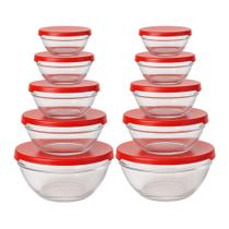 Kit 10 Potes de Vidro Transparente com Tampa Vermelha Em Casa Tem